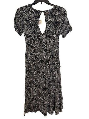 Free People Black & White Abstract Print Short-Sleeve Flared Dress Size S